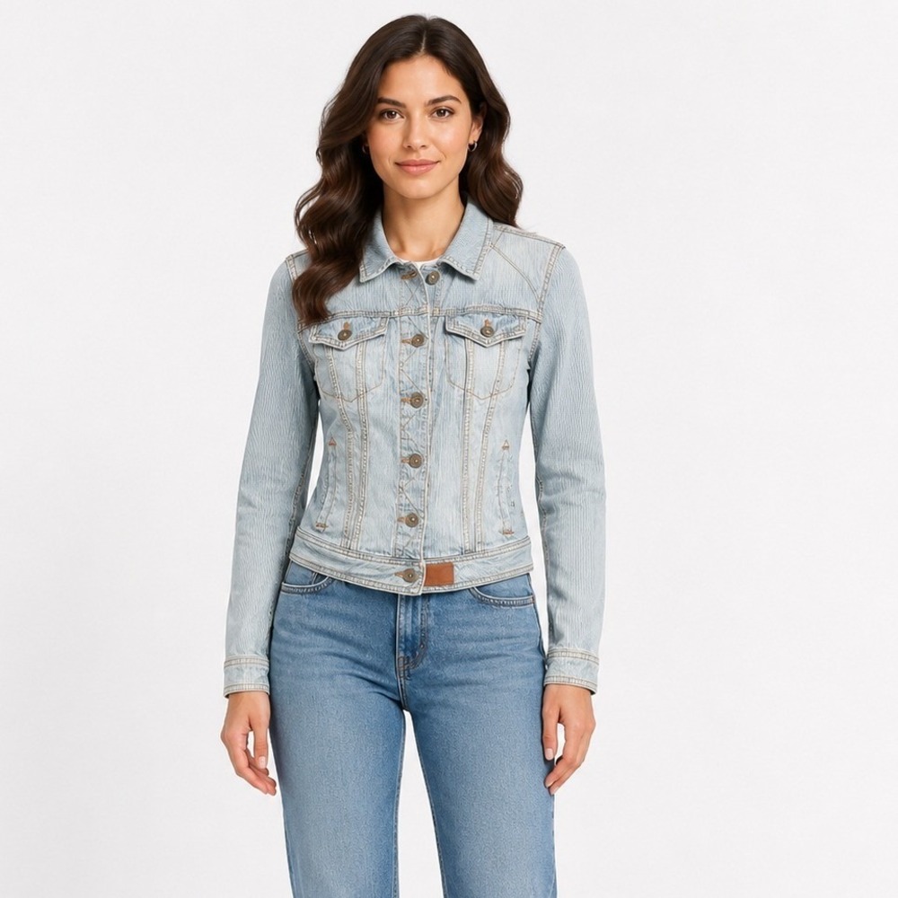 Anthropologie Pilcro Letterpress Long Sleeve Railroad Striped Denim Jacket Sz M